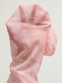 SHEIN Unity Vestido corto de manga larga de gasa con estampado floral, adecuado para el Día de San Valentín, primavera y verano - Rosa - View 7