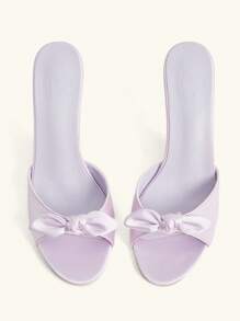 CUCCOO CHICEST 新款夏季女士优雅蝴蝶结圆头细高跟浪漫淡紫色缎面派对高跟凉鞋，适合下午茶、度假、约会 - 紫色 - 查看 3