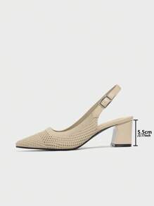 CUCCOO BASICS Women's Pointed Toe Chunky Heel Mid-Heel Black Knit Backstrap Slingback Summer Breathable Spring Shoes For Christmas - Apricot - View 3