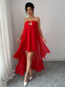 Chiquease 女士性感镂空露肩夏季海滩度假连衣裙 - 紅色 - 查看 5