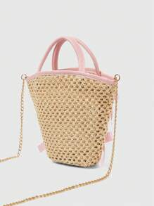 ROMWE Kawaii Cute Bow Decor Woven Handbag For Women, Pink - Multicolor - View 5