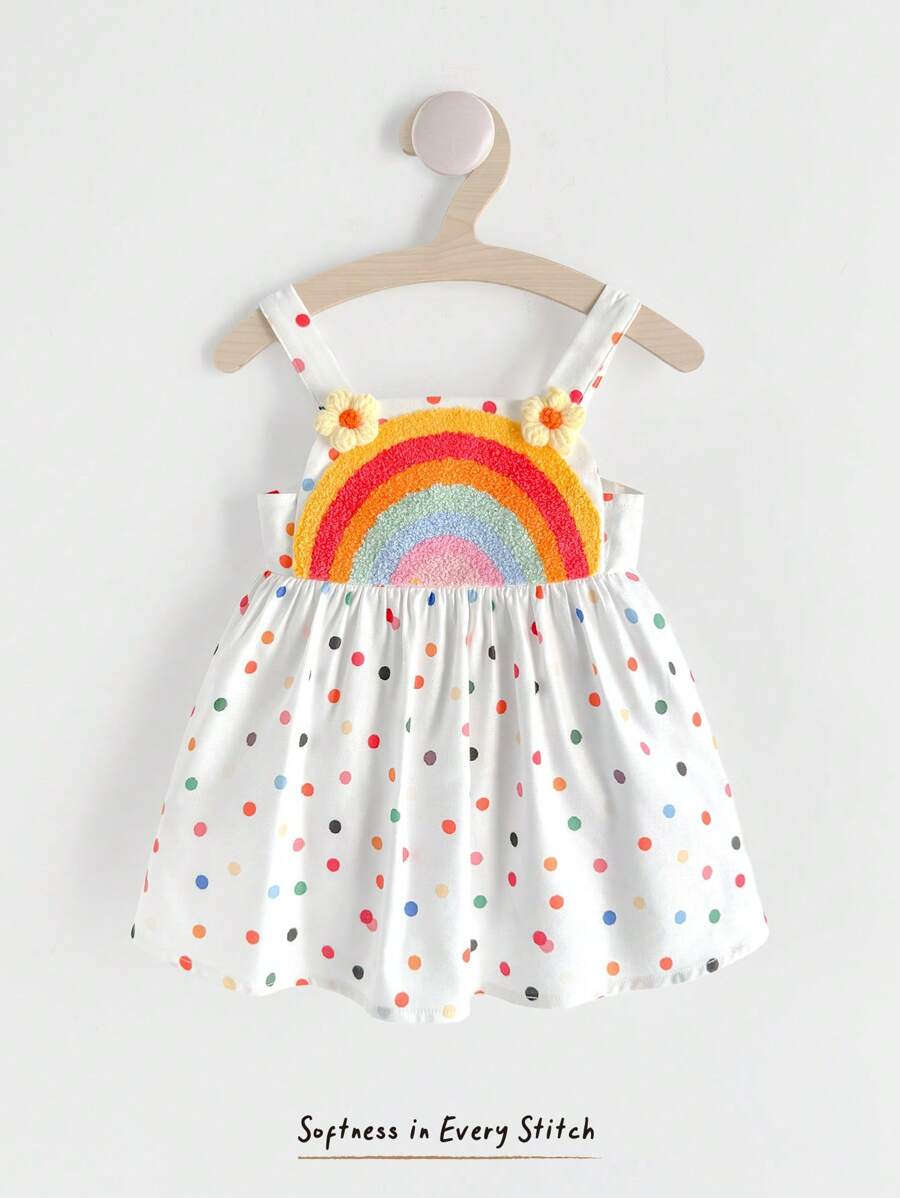 Cozy Pixies Baby Girl Rainbow Print 3D Flower Decor Backless Waisted Dress - Multicolor - View 1