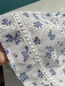 Sweetra Áo hai dây buộc trước dáng rộng in họa tiết hoa dành cho kỳ nghỉ của phụ nữ Y2K - Màu xanh lam - Xem 4