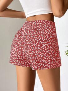 SHEIN PETITE 小碎花印花结饰侧裹下摆夏季短裙 - 粉色 - 查看 2