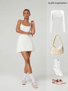 GLOWMODE FeatherFit™-Air Scoop Neck Knotted Mini Dress Quick Dry Moisture Wicking - White - View 8