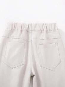 SHEIN Boys' Solid Color Elastic Waist Pocket Casual Pants - Light Grey - View 6