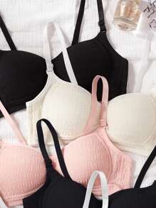 SHEIN Bộ 5 chiếc áo ngực mỏng không gọng cho bé gái tuổi teen, bộ áo ngực nâng đỡ ngực thoải mái - Nhiều màu - Xem 3