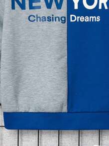 SHEIN Tween Boy Two Tone Letter Graphic 3D Ears Design Hoodie - Blue - View 4