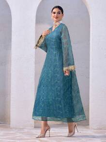 Al Najma 女士休闲简约阿拉伯风格连衣裙，适合夏季 - 藍色 - 查看 6