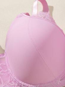 1 件浪漫蕾丝拼接加厚大码钢圈内衣文胸女士 - 粉色 - 查看 7