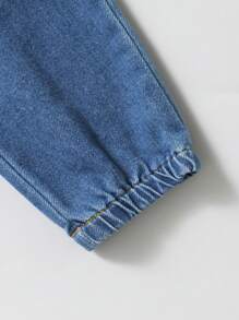 SHEIN Young Boy Elastic Waist Pockets Cuffed Casual Jeans - Dark Wash - View 5