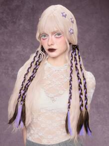 ROMWE Kawaii 2 buah ikat rambut wig + 8 buah jepit rambut bintang, set aksesori rambut Y2K, kombinasi warna-warni untuk penggemar, cocok untuk pemakaian sehari-hari dan gaya pesta, jepit rambut cakar, jepit rambut jepit - MultiWarna - View 2