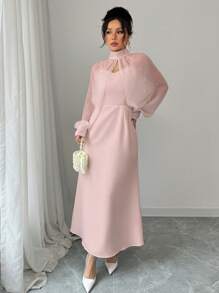 Elenzga Robe sirène avec perles sur maille blanche