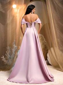 Glamrae Elegant Luxurious Off-Shoulder Puff Sleeve Ruffle Hem Dress, Suitable For Wedding, Single Party, Vacation, Ball, Banquet (Heavy-Duty)
