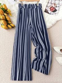 SHEIN Unity Plus Size Striped Casual Pants, Fashionable For Summer - Navy Blue - View 2