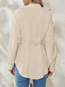 Chiquease Áo cánh dài tay nhún bèo trơn thanh lịch cho nữ - Màu be - Xem 2