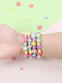 SHEIN 1 Set(100g)/2 Set(200g)/5 Set (500g ) Randomly Mixed Colored Five Pointed Star Small Flower Butterfly Heart-Shaped Beads, With Pre Drilled DIY Jewelry Manufacturing Material Package Set, Used For DIY Bracelets, Phone Chains, Bag Chains, Handmade Jewelry Manufacturing Equipment (Including Elastic Rope)