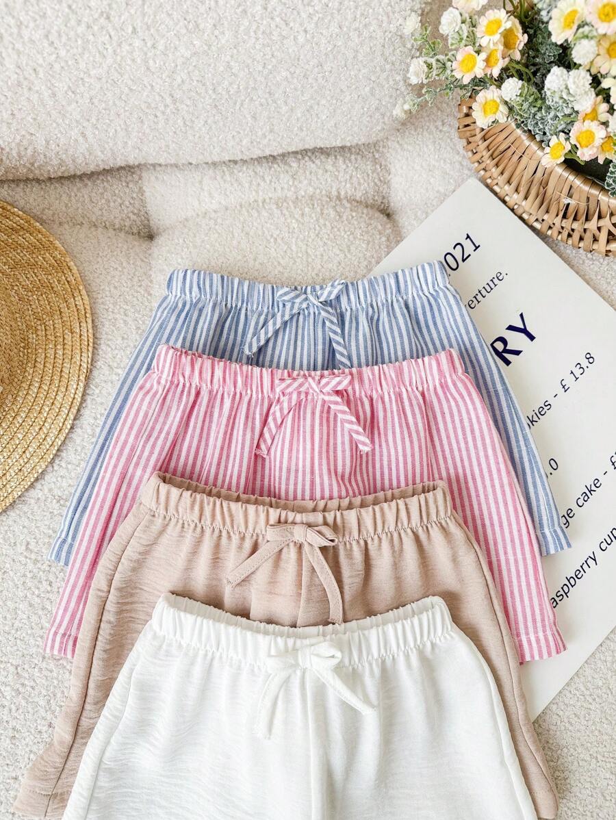 Bộ 4 quần short sọc lưng thun co giãn mùa hè cho bé gái - Nhiều màu - Xem 1