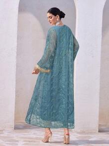 Al Najma 女士休闲简约阿拉伯风格连衣裙，适合夏季 - 藍色 - 查看 4