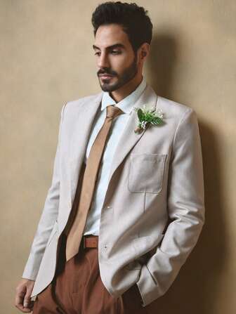 GENTILAND Men's Casual Small White Flower & Green Leaf Print Long Sleeve Jacket, For Fall Winter