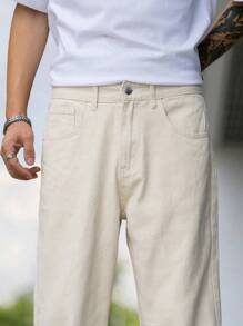 Manfinity Homme Plus size mäns avslappnade mångsidiga enfärgade jeans - Aprikos - Visa 5