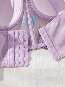 SHEIN 1 件女士刺绣钢圈性感内衣文胸，简约时尚，适合夏季性感内衣外穿 - 紫色 - 查看 5