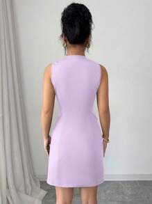 Elenzga Sleeveless Elegant Commuter Fashion Front Closure Waist Cinched Waist Women Dress