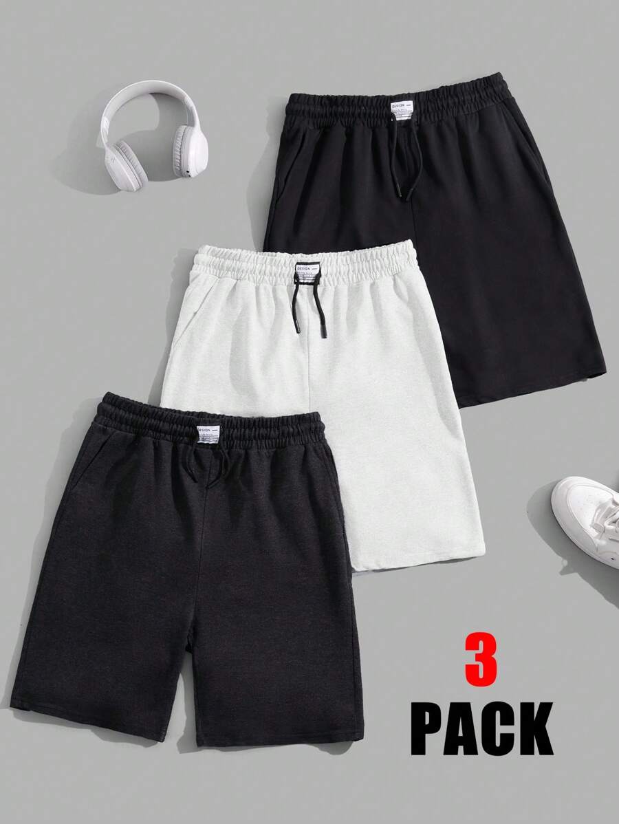 RueChic 3 pièces Shorts réguliers avec cordon de serrage et patch en coton pour hommes