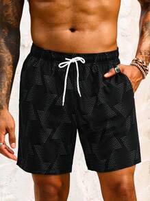 Surfspeed Men's Geometric Print Drawstring Waist Casual Beach Shorts - Multicolor - View 3
