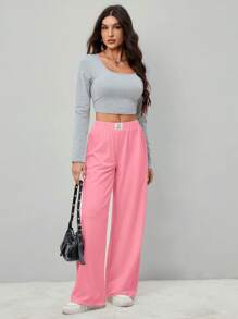 SHEIN Tall Pantalones cropped anchos con detalle de parches para mujer