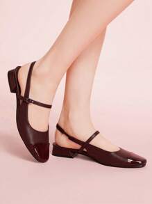 CUCCOO DOLLMOD Fashion Burgundy Patent Leather Mary Jane Low Heeled Square Toe Flats For Christmas - Burgundy - View 4