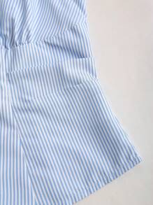 Sweetra Women's New Arrivals Scholar-Style Sleeveless Bowknot Waist Slim Striped Blouse