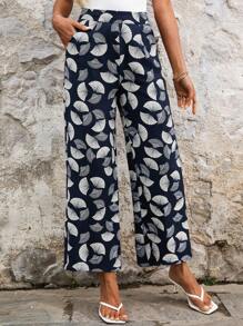 SHEIN Clasi All-Over Print High Waist Wide Leg Vacation Casual Pants - Multicolor - View 7