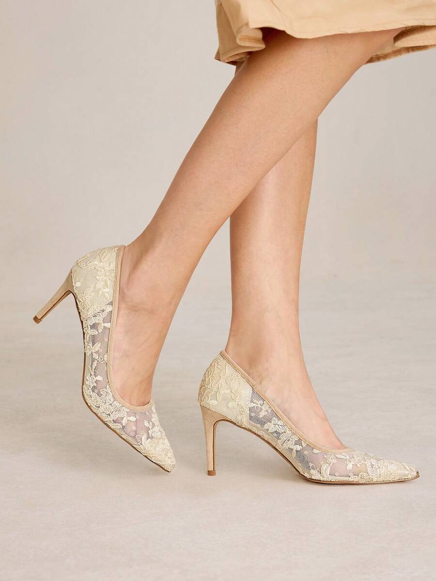 MOTF PREMIUM LACE POINTED TOE STILETTO HIGH HEEL PUMPS FOR CHRISTMAS