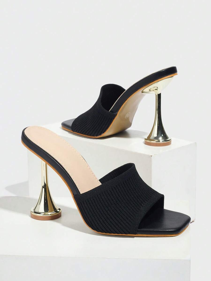 CUCCOO SZL Women's Sexy Open Toe Slip-On Mules, Breathable PU Leather High Heel Party Sandals With Unique Heel Design - Black - View 1