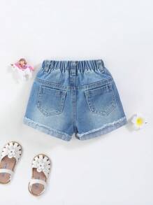 Denimly Baby Girls Casual Urban Cute Light Wash Unicorn Floral Embroidered Denim Shorts With Elastic Waistband And Ruffle Hem - Light Wash - View 2