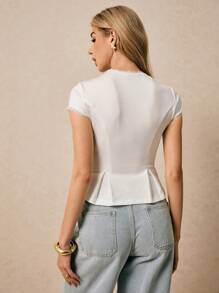 Poéselle Women's Tops Knit Tops Button Closure Lace Trim Women Round Neck Short Sleeve Single-Breasted Fashion Top, Solid Color Summer Tops White Tops Summer Clothes Summer Women Clothes Going Out Tops Blouse White Shirt Cute Tops Spring Tops Summer Outfits Women Clothing Cute Summer Tops Summer Shirts