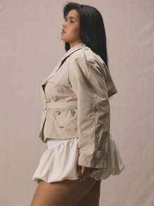 MUSERA Plus Size Cropped Trench Tie Waist Detail Jacket For Business Casual, Holiday Autumn Winter Fall