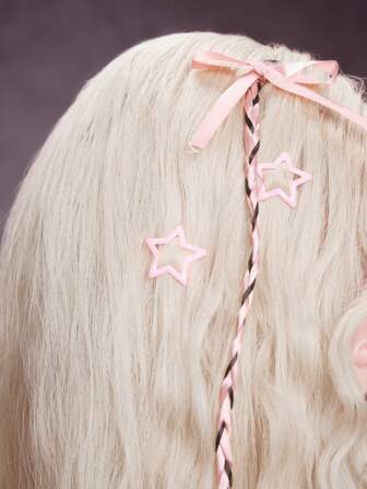 Kawaii 2 Stück Schleifenclips + 8 Stück Stern Mini-Haarclips, Fan-Artikel Haarzubehör Set, geeignet für täglichen Gebrauch und Party-Styling Klemmclips Haarspangen
