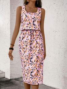 SHEIN Clasi Women Botanical Printed Tank Dress Maxi Women Outfit