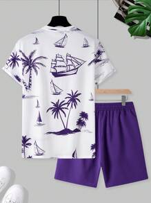 Manfinity RSRT Men's T-Shirt And Shorts Set, Casual And Stylish Suitable For Summer Men Vacation Sets Men Vacation Outfits Vacation Outfit For Men - Multicolor - View 2