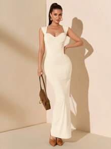 SHEIN BAE Sommer Strand Urlaub einfarbiges Makronen Pastellgelb gestricktes super langes schlankes Hochzeitskleid Brautjungfernkleid Datumskleider Partykleider Schuluniform Saisonkleider Urlaubskleider Geburtstagskleid Abendparty Reisekleider Sommeroutfits für Frauen/Frühlingskleidung/Valentinstag Outfit/Karneval/Strandurlaub Outfits