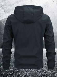 Manfinity Homme Men Light Grey Fabric Hooded Long Sleeve Outdoor Jacket For Sports And Outdoor Activities,Tech Wear Jacket, Fall - Dark Grey - View 2