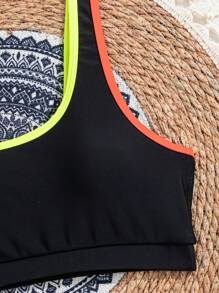 SHEIN Swim Áo bikini thể thao đi biển cho nữ có viền tương phản - Nhiều màu - Xem 4