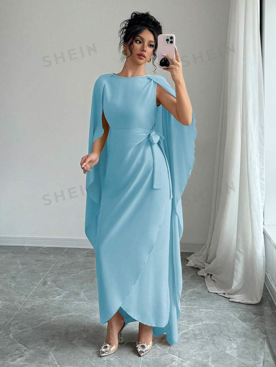 Chiquease Vestido maxi elegante y encantador para mujer con cintura ceñida, asimétrico y sin mangas