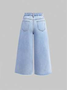 SHEIN Teen Girls' Y2K Spring Summer Casual Light Washed Casual High Waisted Loose Baggy Wide Leg Denim Jeans With Raw Hem,Girls Summer Cotton Flowy Pants Outfits,Girls Summer Graduation Concert Rave Festival Holiday Outfits - Light Wash - View 2