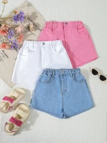 SHEIN Shorts vaqueros informales, relajados y multiusos para niña preadolescente