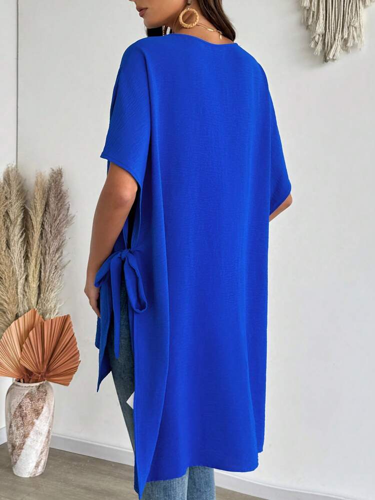 Women's Casual Loose Button Decor Batwing Sleeve Blouse, Summer