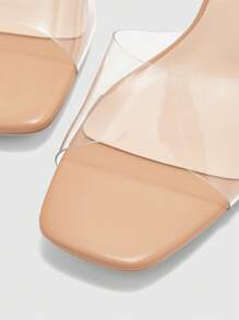 CUCCOO SZL Women's Fashionable Apricot Sexy Transparent TPU Comfortable Crystal Thick Heel Square Toe Sandals, Suitable For Commuting, Dating, Party, Wedding, Holiday And Various Occasions