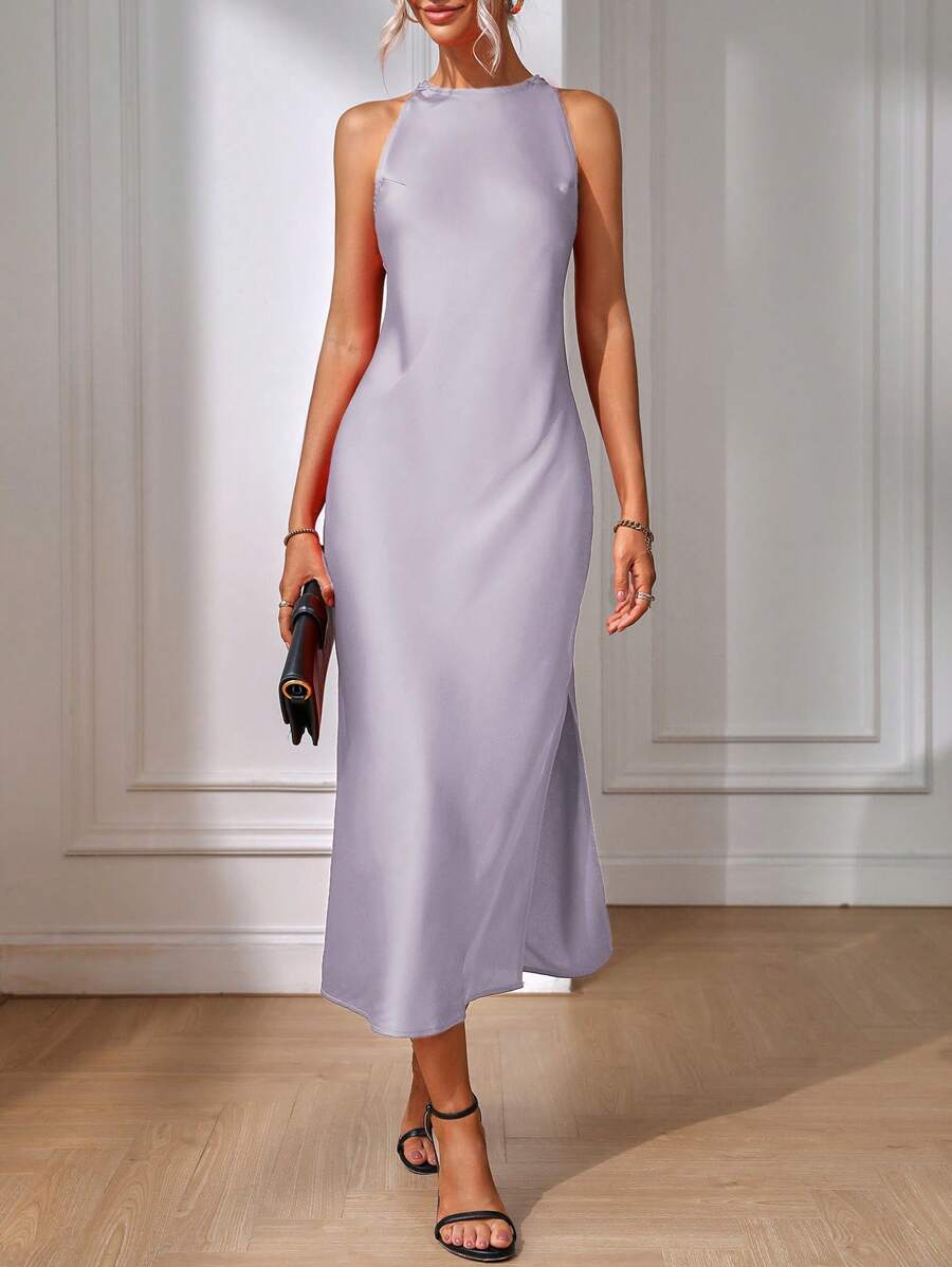 SHEIN Clasi 女士纯色无袖休闲派对连衣裙，夏季长款女士服装 - 淡紫色 - 查看 1